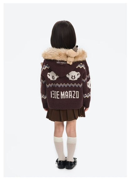 13DE MARZO Babybear Fair lsle Zip Hoodie Brown