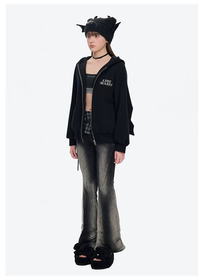 13DE MARZO Angel Devil Bear Zipped Hoodie Black