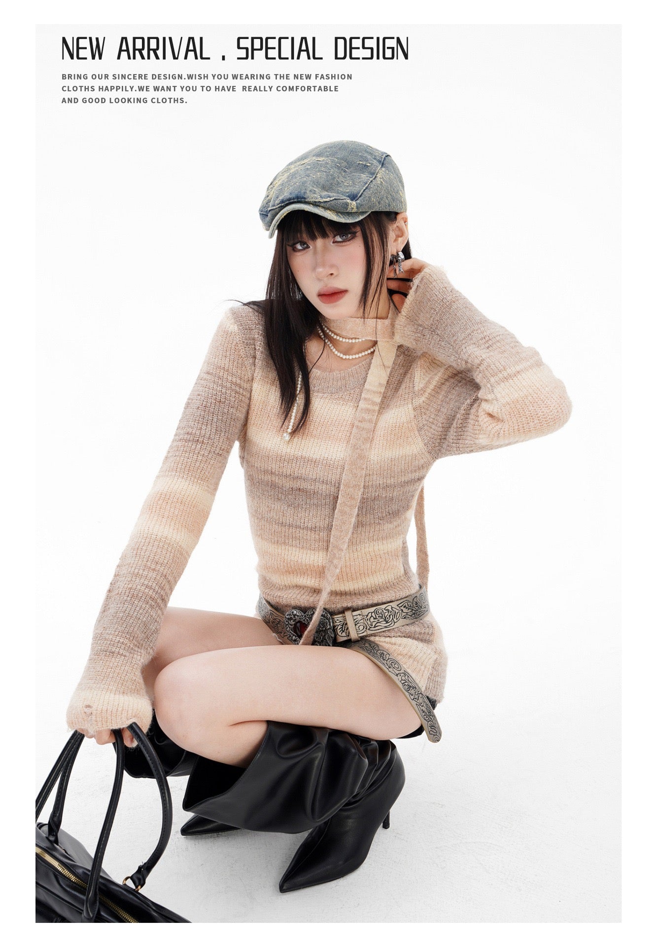 BLUREMO Gradient Versatile Waist Sweet Knitted Sweater