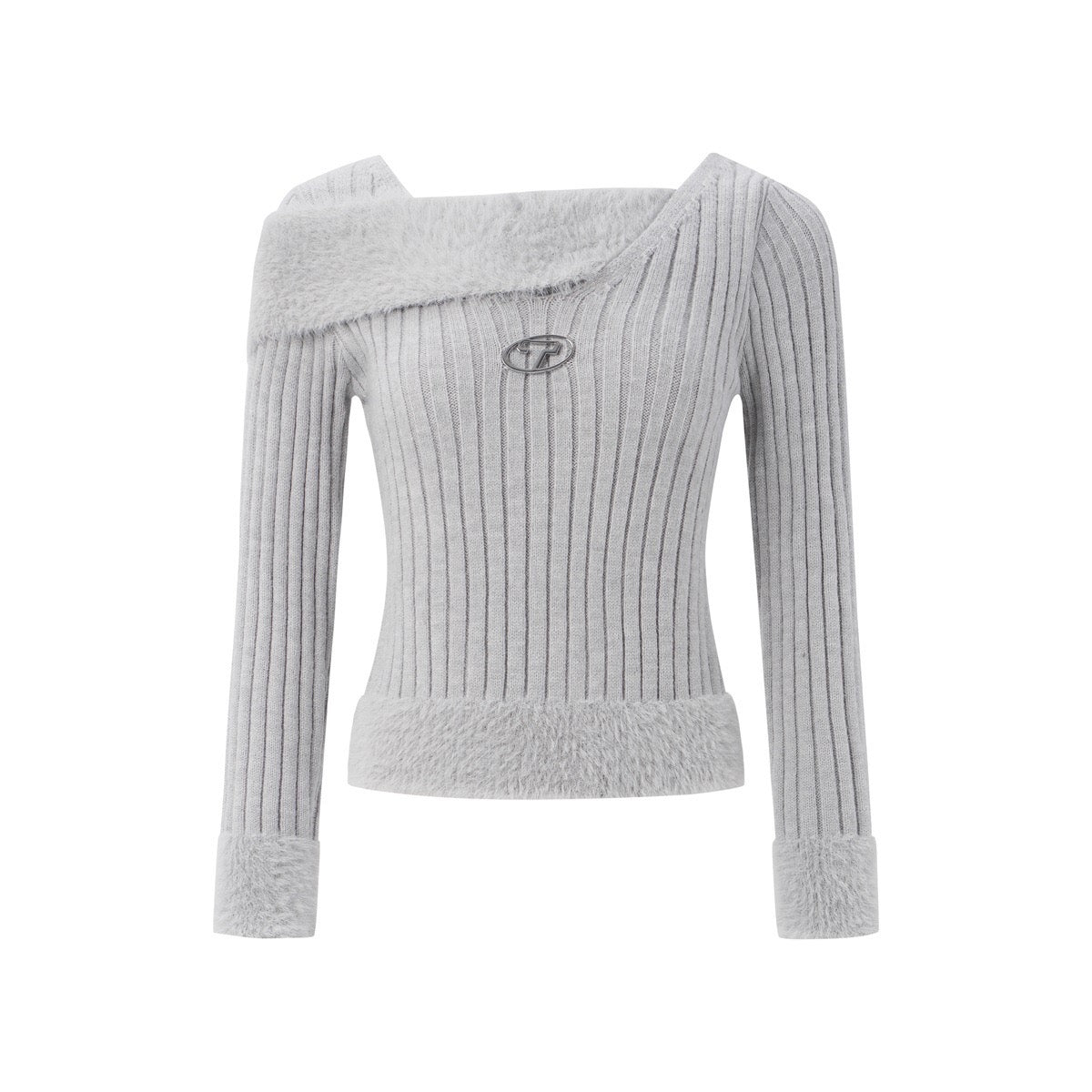 BLUREMO Off Shoulder Fur Stripped Sweater