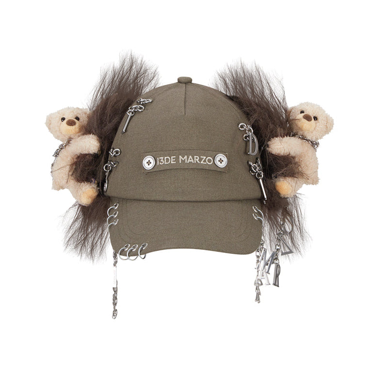 13DE MARZO Chains Fuzzy Ear Flap Cap Khaki