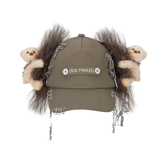 13DE MARZO Chains Fuzzy Ear Flap Cap Khaki