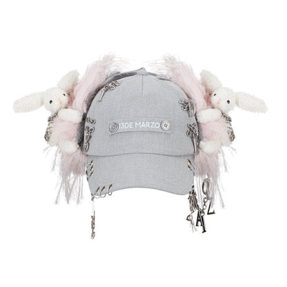 13DE MARZO Chains Fuzzy Ear Flap Cap Grey