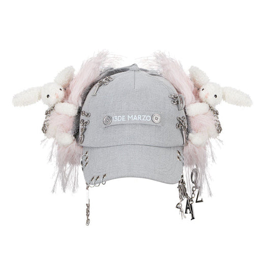 13DE MARZO Chains Fuzzy Ear Flap Cap Grey