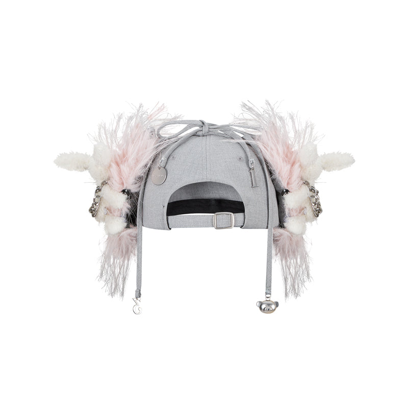 13DE MARZO Chains Fuzzy Ear Flap Cap Grey