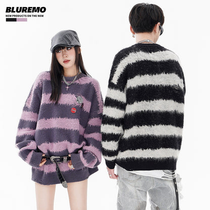 BLUREMO Stripped Colorblock Crewneck Sweater