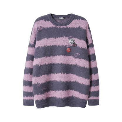 BLUREMO Stripped Colorblock Crewneck Sweater