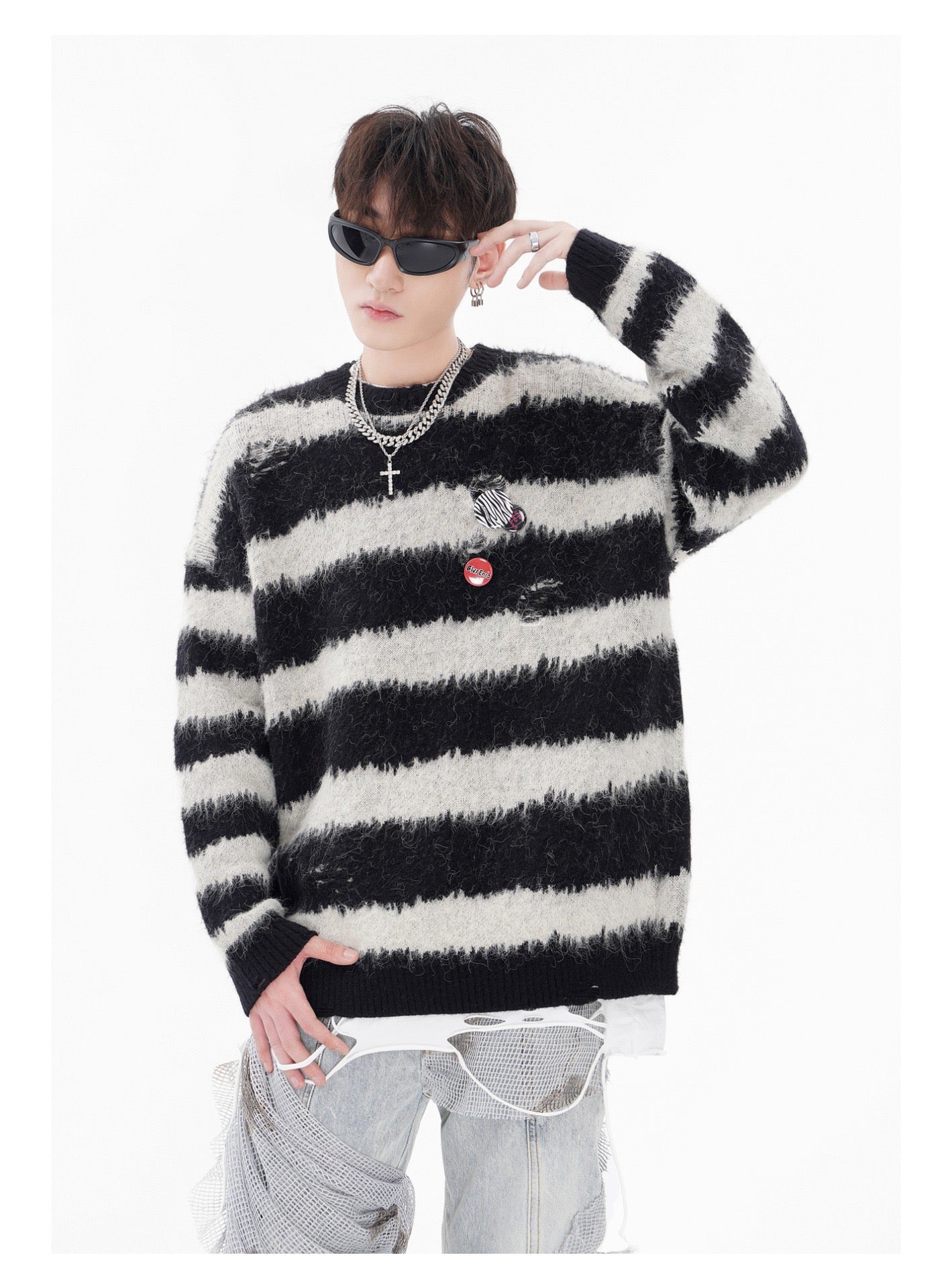 BLUREMO Stripped Colorblock Crewneck Sweater