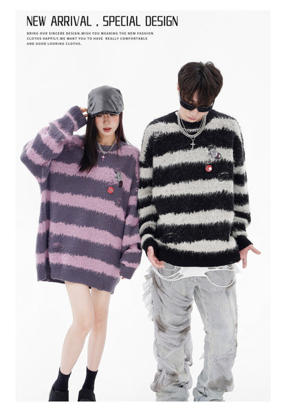 BLUREMO Stripped Colorblock Crewneck Sweater