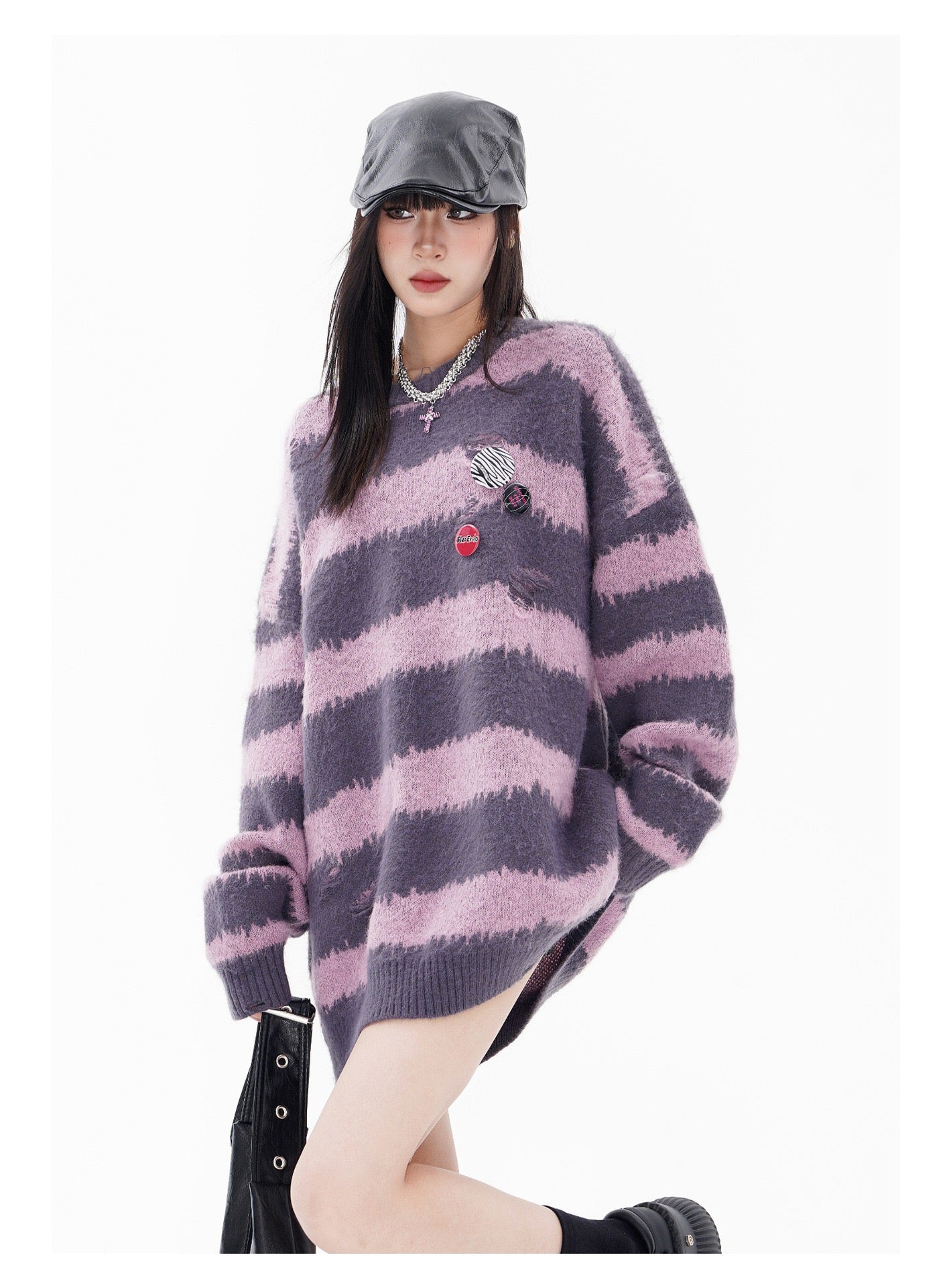 BLUREMO Stripped Colorblock Crewneck Sweater