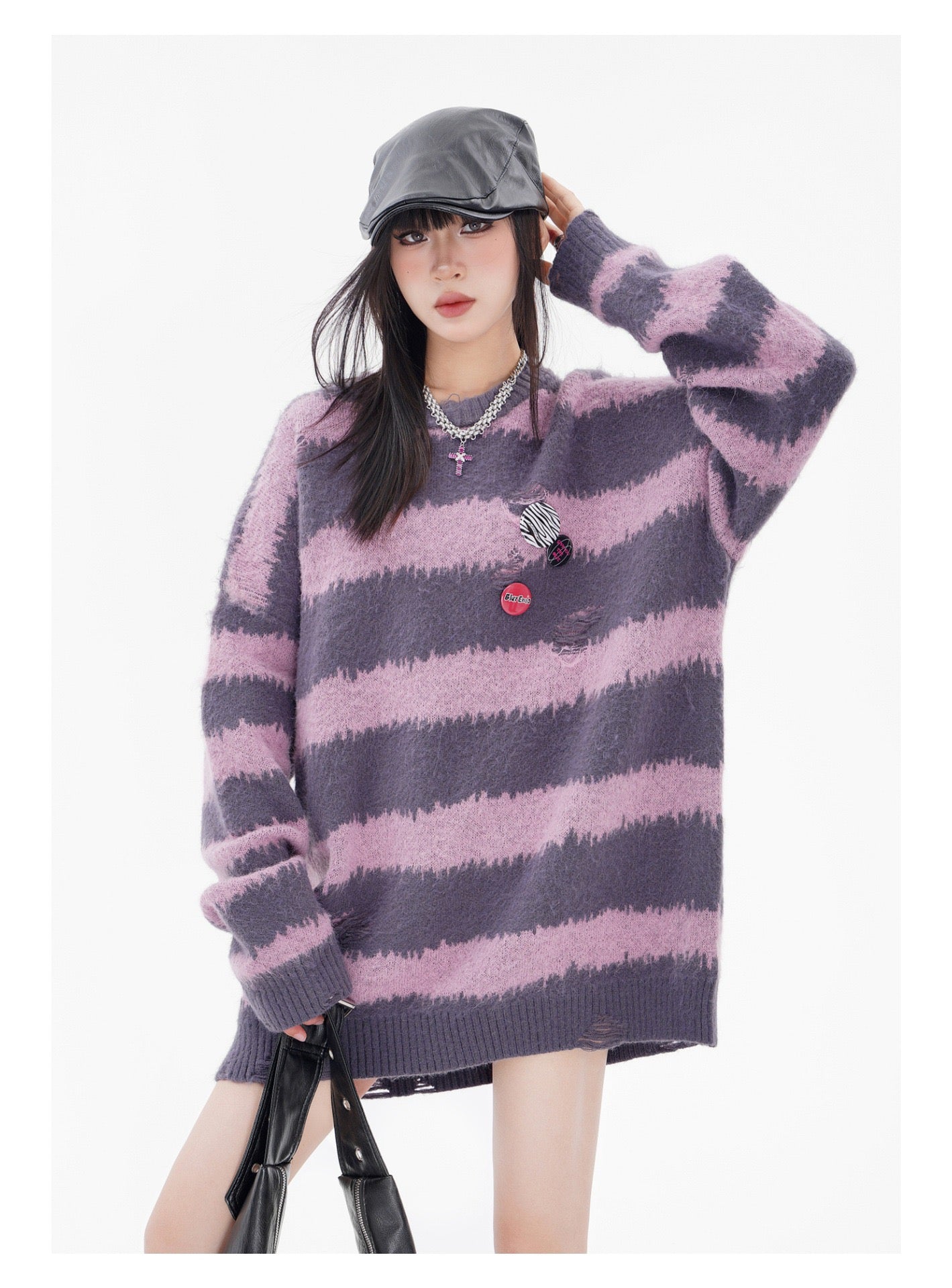 BLUREMO Stripped Colorblock Crewneck Sweater