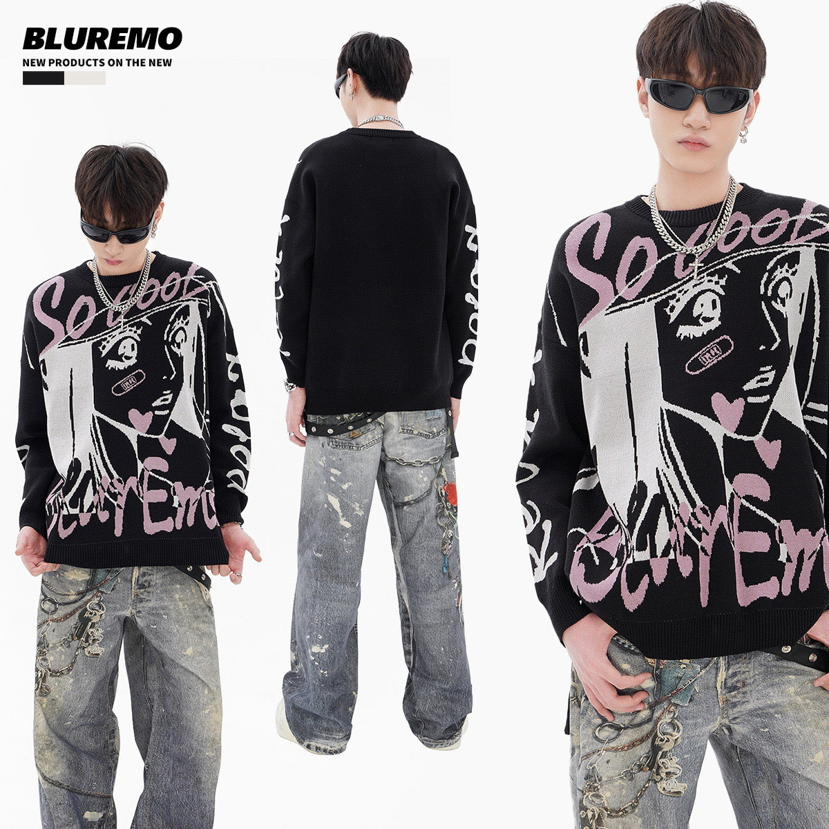 BLUREMO Jacquard Animation Print Sweater