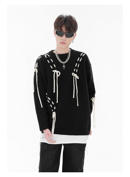 BLUREMO Contrast Color Drawstring Pullover Sweater