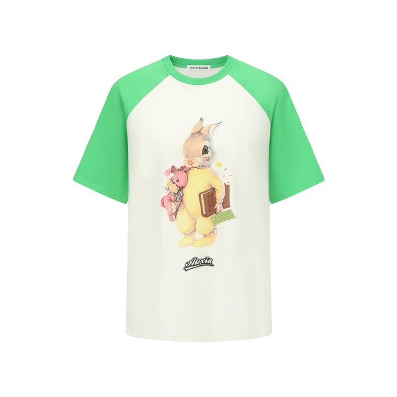Alexia Sandra Big Bunny Contrast Color Raglan T-Shirt Green