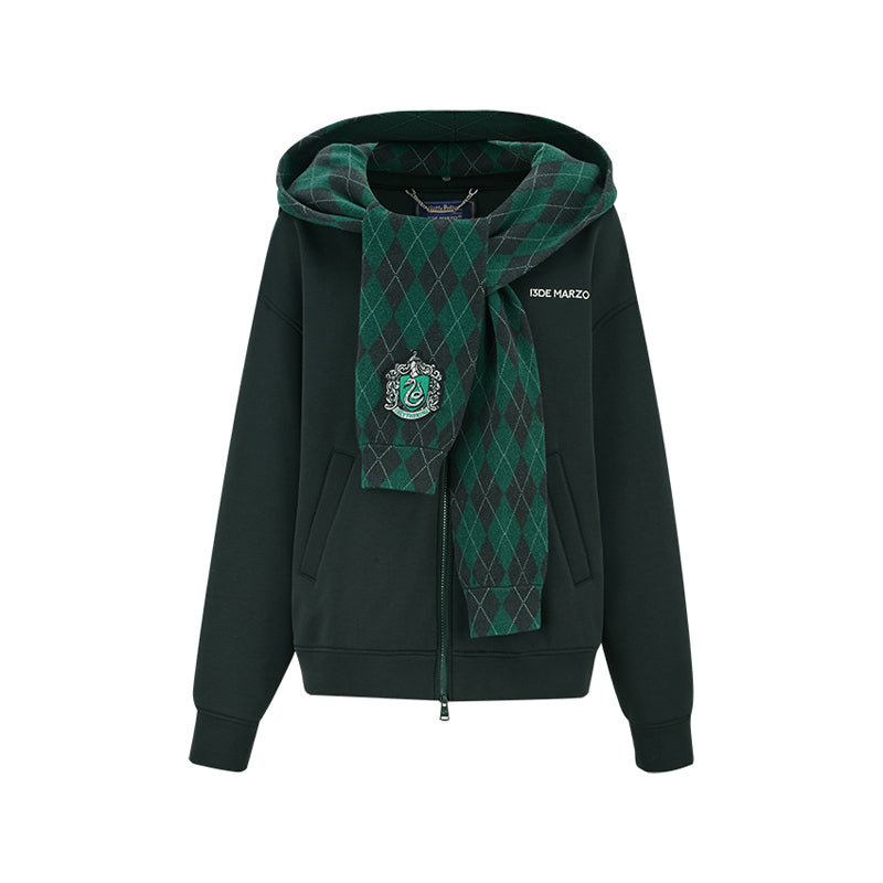 Harry Potter × 13DE MARZO Hogwarts Four Houses Bear Zipper Hoodie Slytherin Green