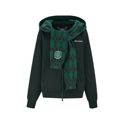 Harry Potter × 13DE MARZO Hogwarts Four Houses Bear Zipper Hoodie Slytherin Green