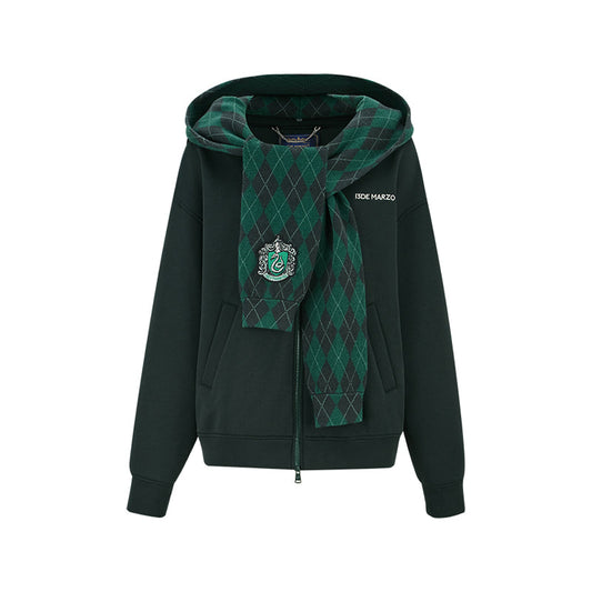 Harry Potter × 13DE MARZO Hogwarts Four Houses Bear Zipper Hoodie Slytherin Green