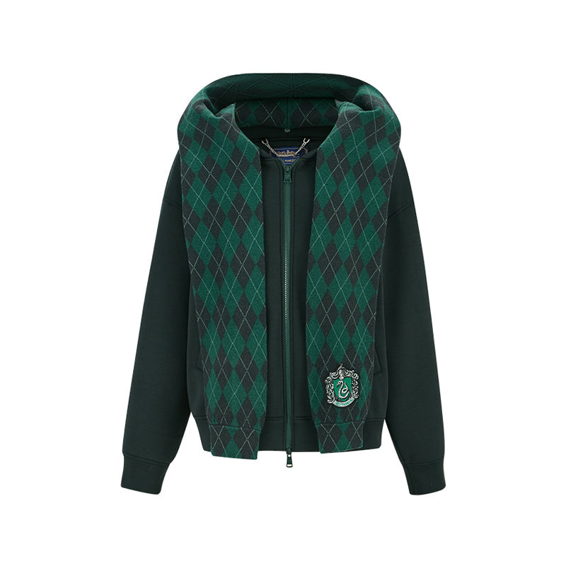 Harry Potter × 13DE MARZO Hogwarts Four Houses Bear Zipper Hoodie Slytherin Green