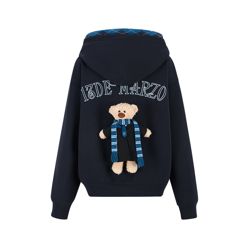 Harry Potter × 13DE MARZO Hogwarts Four Houses Bear Zipper Hoodie Ravenclaw Blue