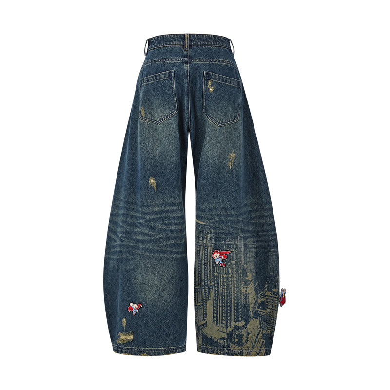 13DE MARZO x Superman Bear City Jeans Navy Blue