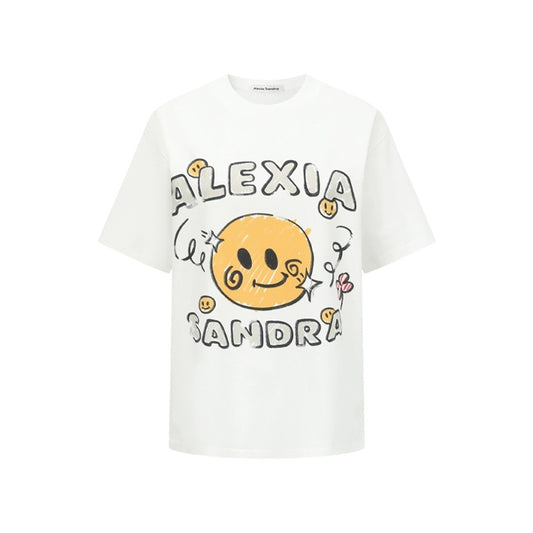 Alexia Sandra Curve Smiley Face T-Shirt White