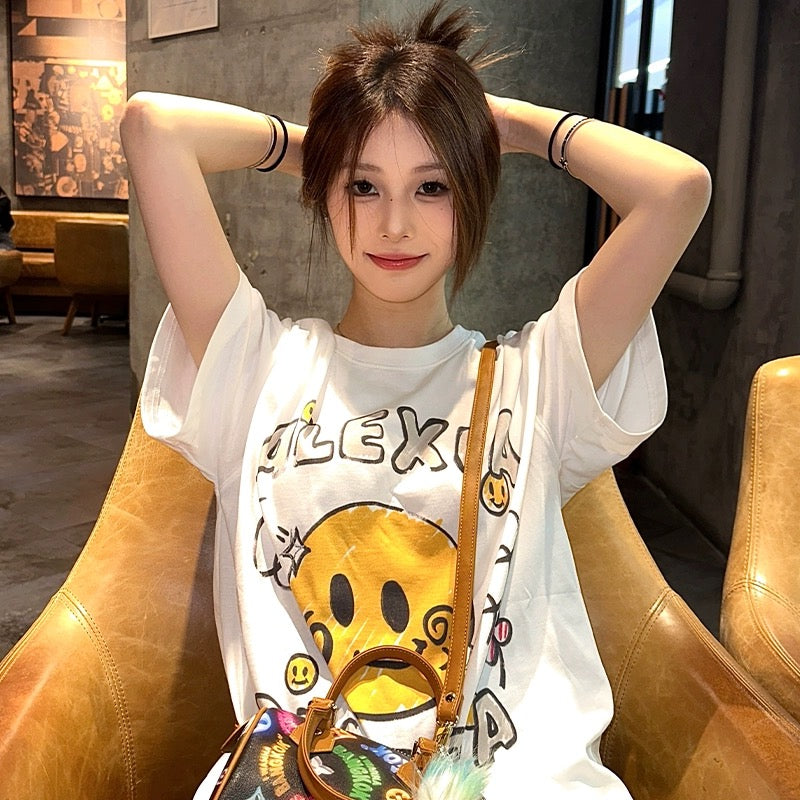 Alexia Sandra Curve Smiley Face T-Shirt White