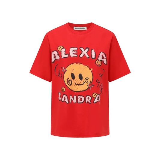 Alexia Sandra Curve Smiley Face T-Shirt Red