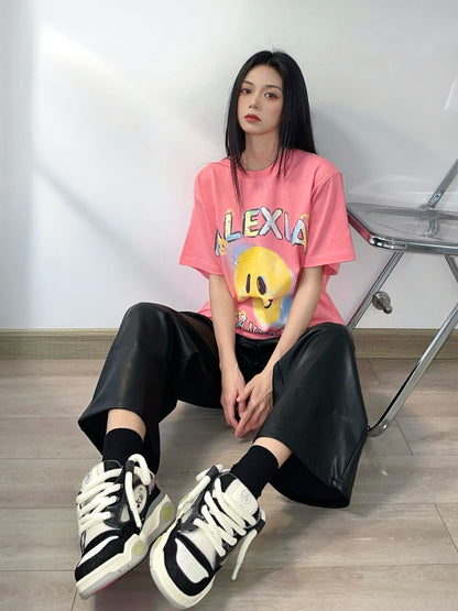 Alexia Sandra Rainbow Smiley Face T-Shirt Pink