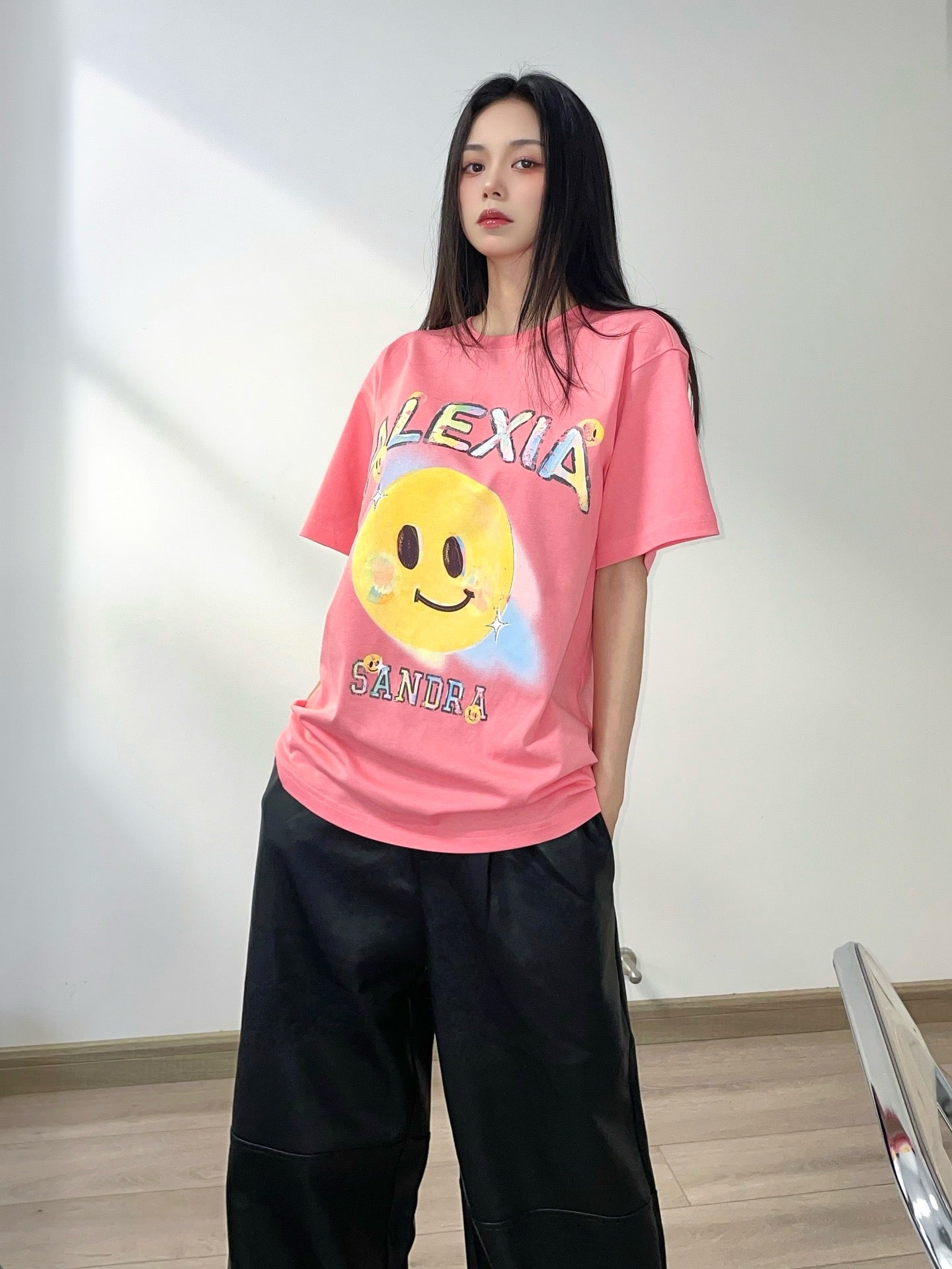 Alexia Sandra Rainbow Smiley Face T-Shirt Pink