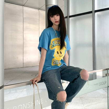 Alexia Sandra Glowing Smiley Face T-Shirt Blue