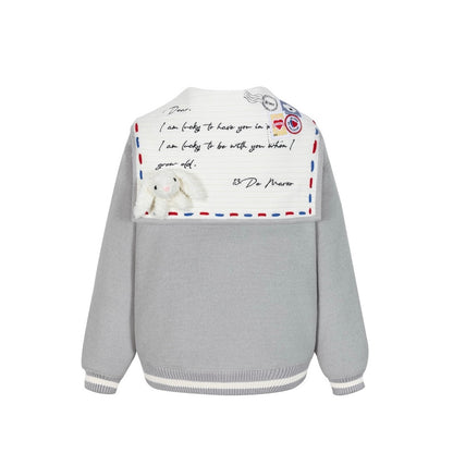 13DE MARZO Love Letter Tweed Baseball Jacket Grey