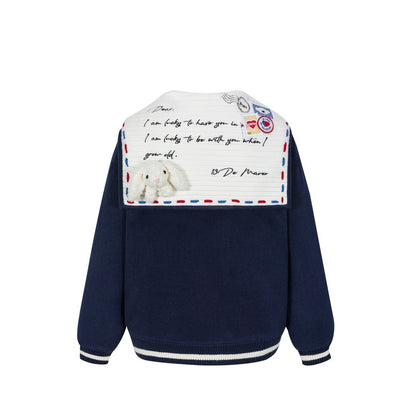 13DE MARZO Love Letter Tweed Baseball Jacket Navy Blue