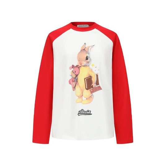 Alexia Sandra Big Bunny Contrast Color Long Sleeve T-Shirt Red