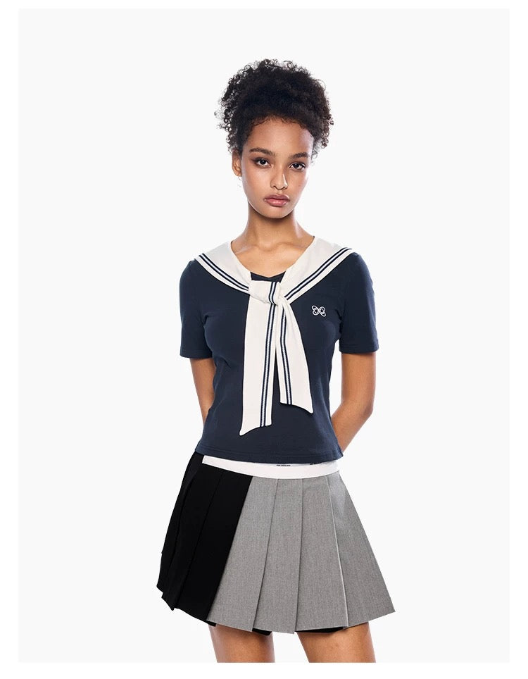 Ann Andelman Navy Blue Contrast Slim Fit T-shirt