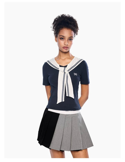 Ann Andelman Navy Blue Contrast Slim Fit T-shirt