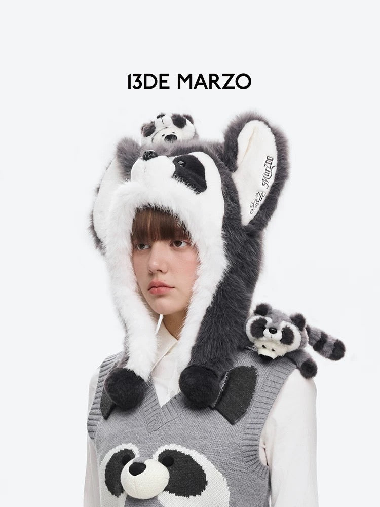 13DE MARZO Raccoon Bear Hat Grey