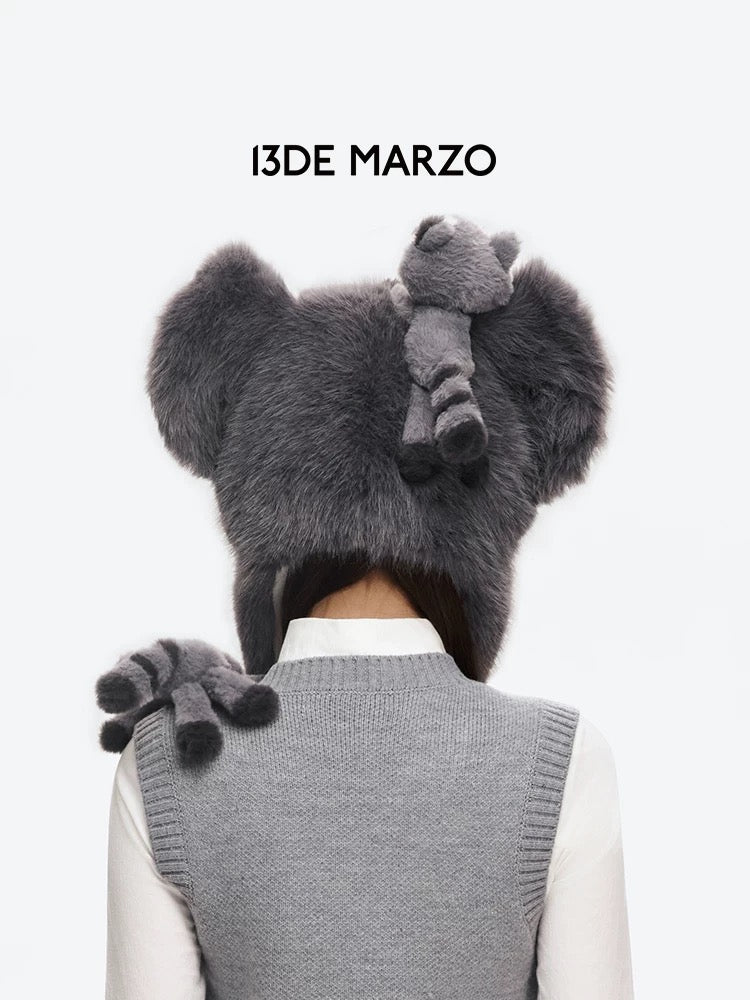 13DE MARZO Raccoon Bear Hat Grey