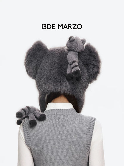 13DE MARZO Raccoon Bear Hat Grey