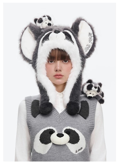 13DE MARZO Raccoon Bear Hat Grey