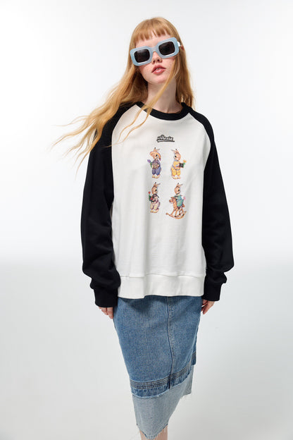 Alexia Sandra Four Bunnies Color Block Crew Neck Sweater Black