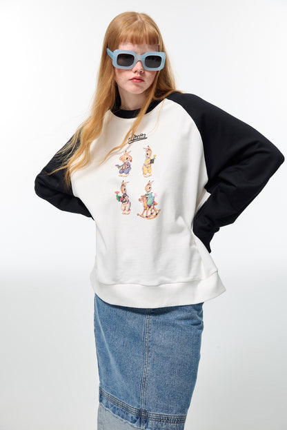 Alexia Sandra Four Bunnies Color Block Crew Neck Sweater Black