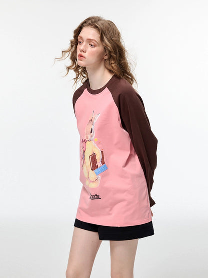 Alexia Sandra Big Bunny Contrast Color Long Sleeve T-Shirt Pink
