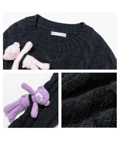 13DE MARZO Rainbow Bear Weave Knit Sweater Black