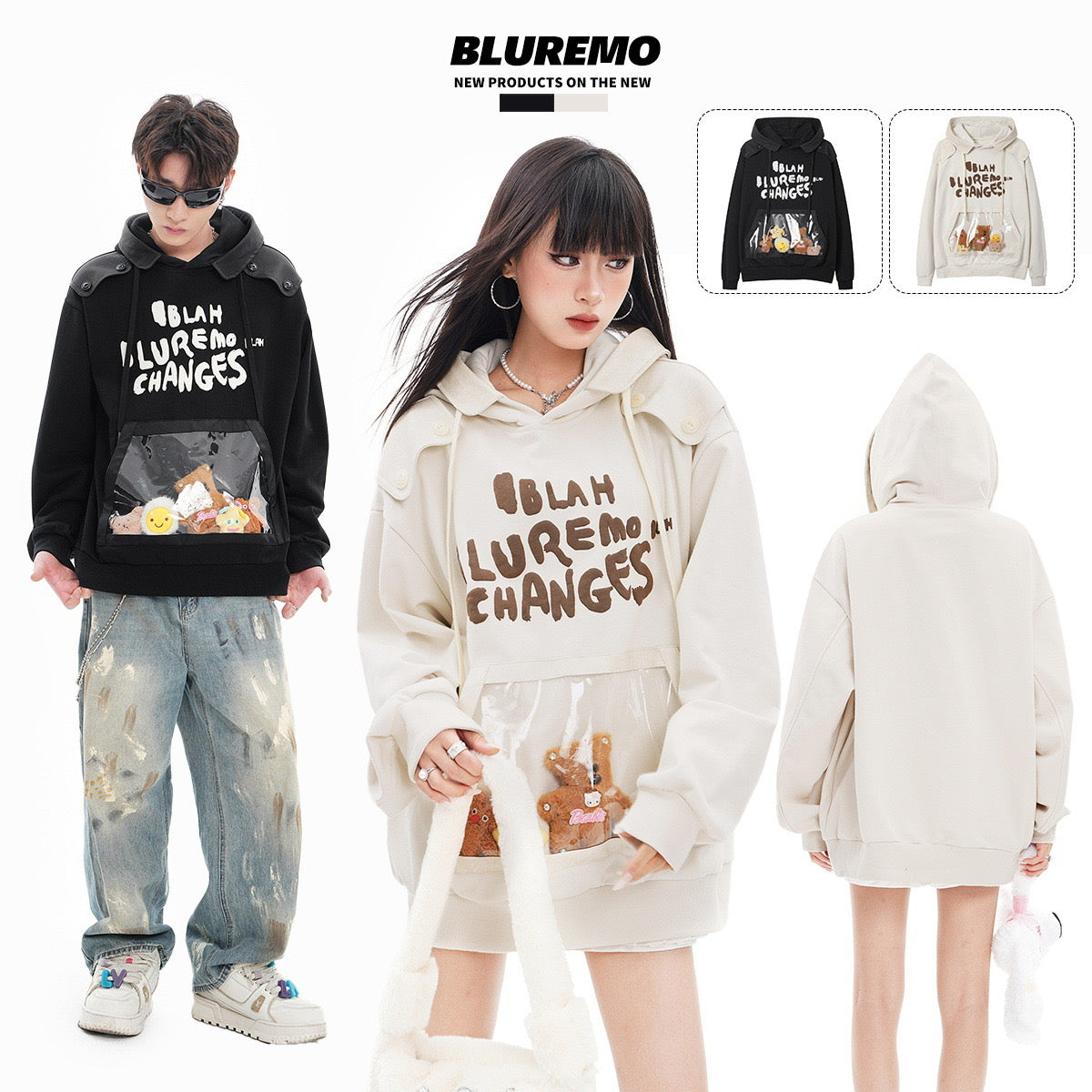 BLUREMO Suede Foam Letter Cute Animal Hoodie