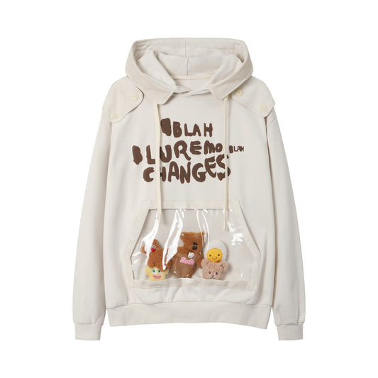 BLUREMO Suede Foam Letter Cute Animal Hoodie