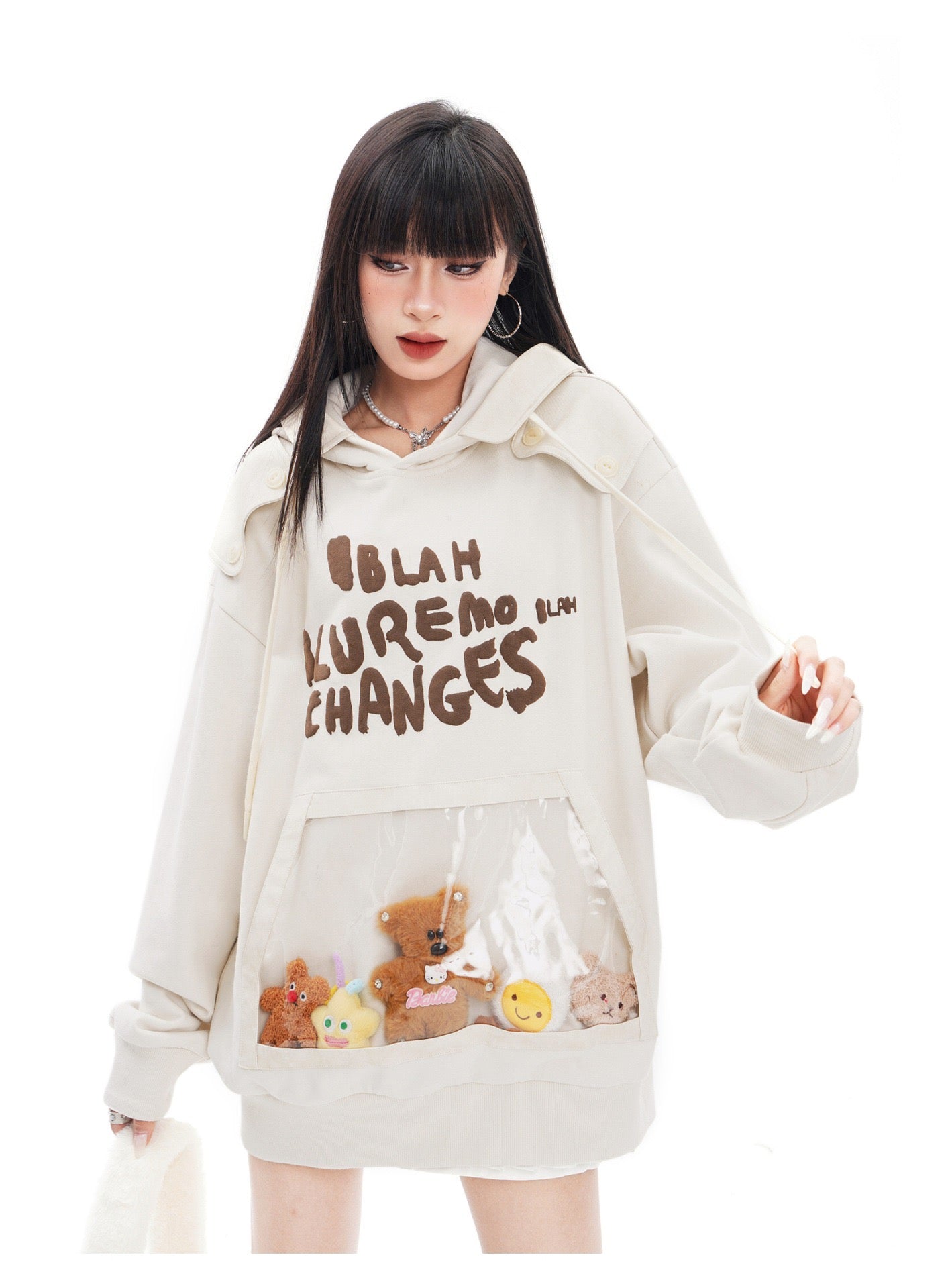 BLUREMO Suede Foam Letter Cute Animal Hoodie