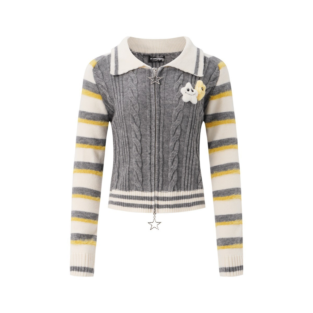 BLUREMO Twisted Double Zip Striped Star Cardigan