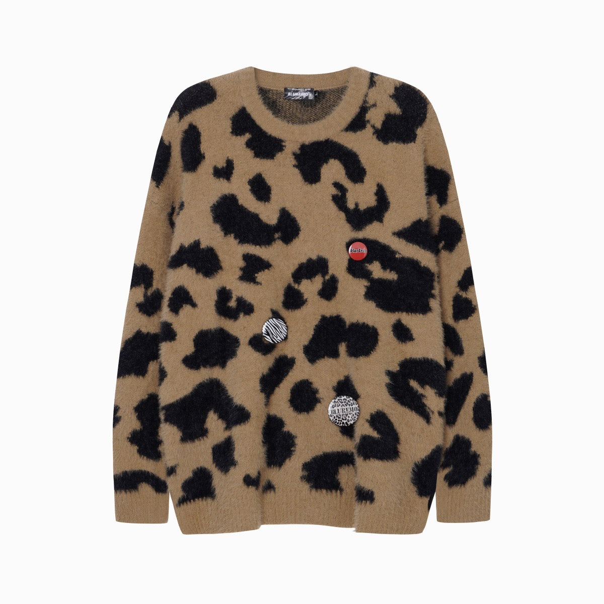 BLUREMO Retro Leopard Print Metal Badge Sweater