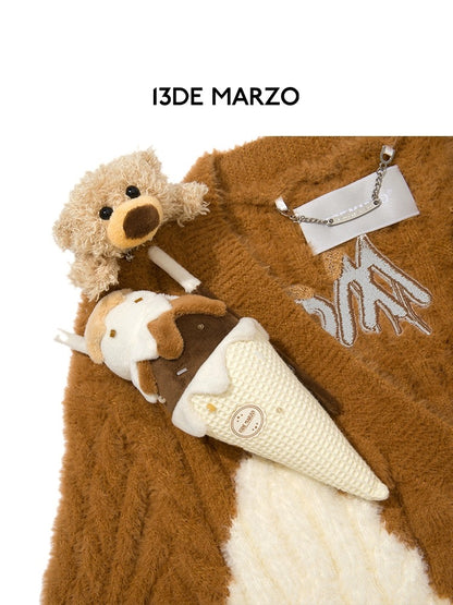 13DE MARZO Doozoo Melt Ice-Cream Knit Cardigan Brown