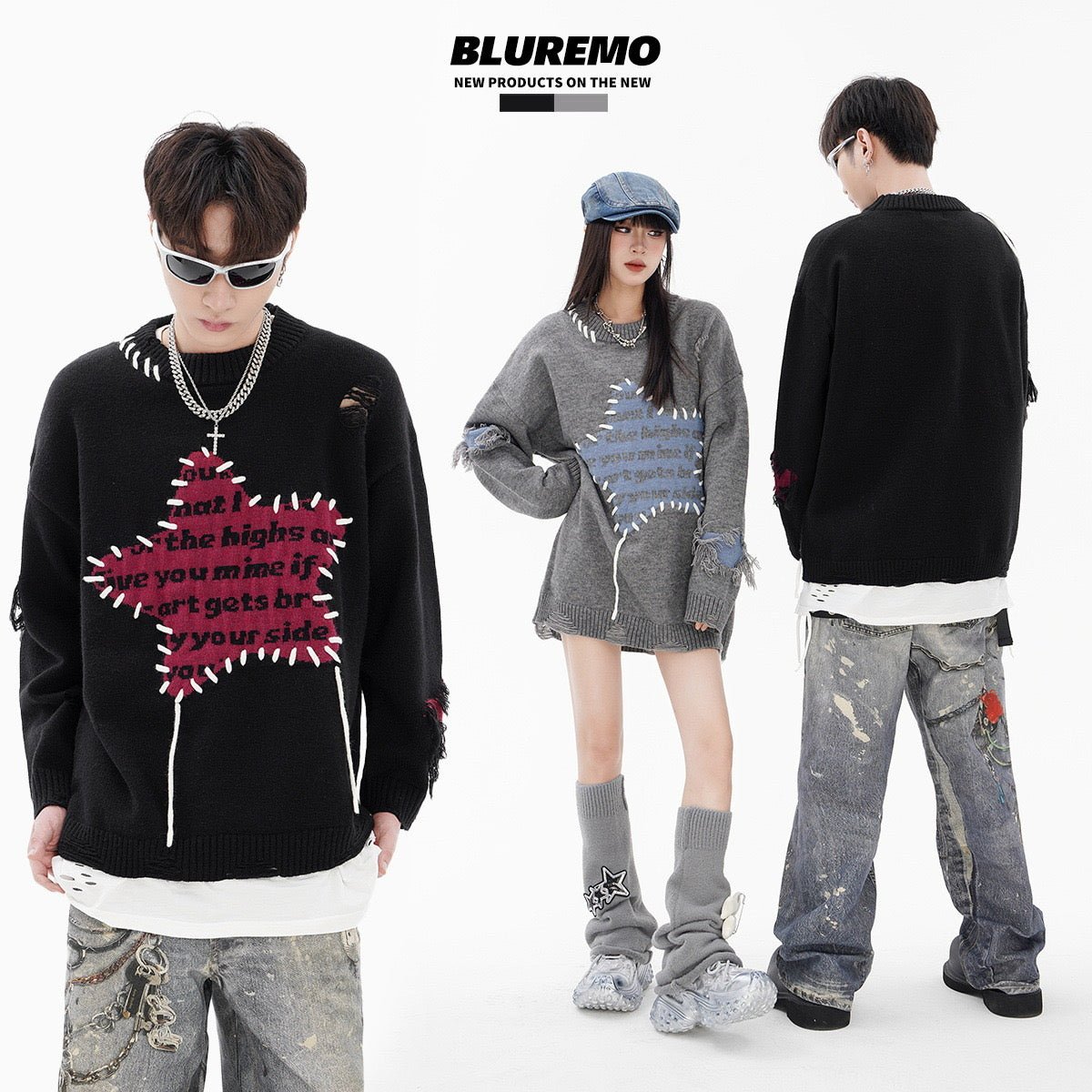 BLUREMO Star String Words Sweater